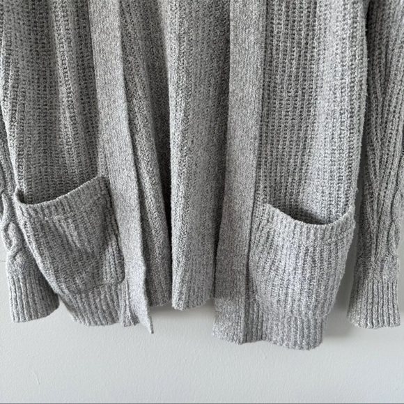Abercrombie & Fitch Open Cardigan Sweater Gray Cable Knit Pockets Vintage Y2K 90 - Picture 4 of 8
